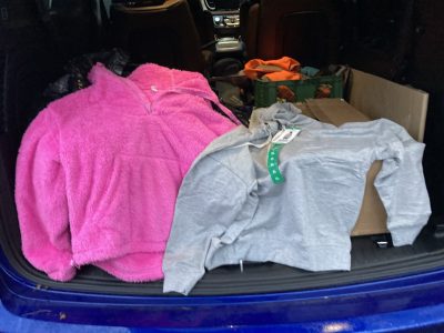 Collection of warm clothing given to Redwood Gospel Mission